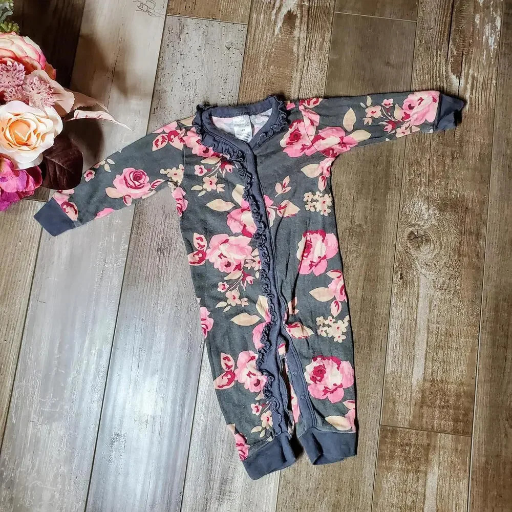 Modern Moments by Gerber Baby Girl Gray & Pink Floral Jumper Size 6-9M